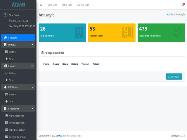 Aysan Mühendislik Sığınma Odası Takip Sistemi - Web-Mobil