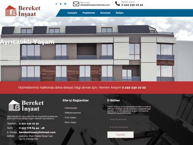 Bereket İnşaat Kurumsal Web Sayfası - Web-Mobil